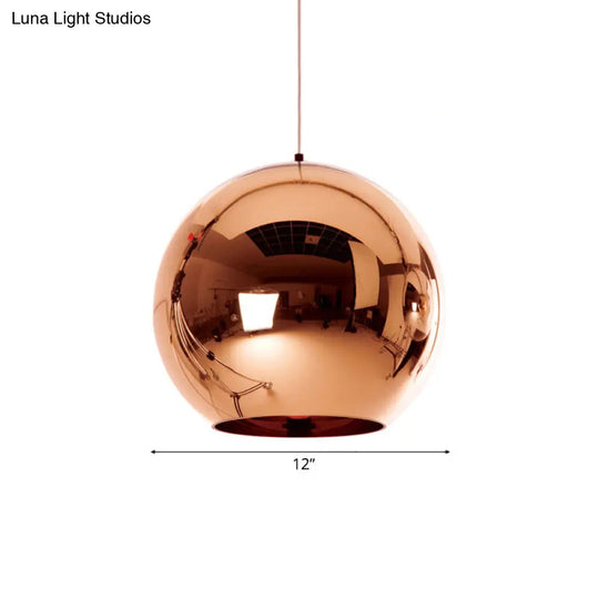 Contemporary Glass Mirror Ball Pendant Light - Chrome/Gold/Rose Gold 6/8/10 Width Hanging Ceiling