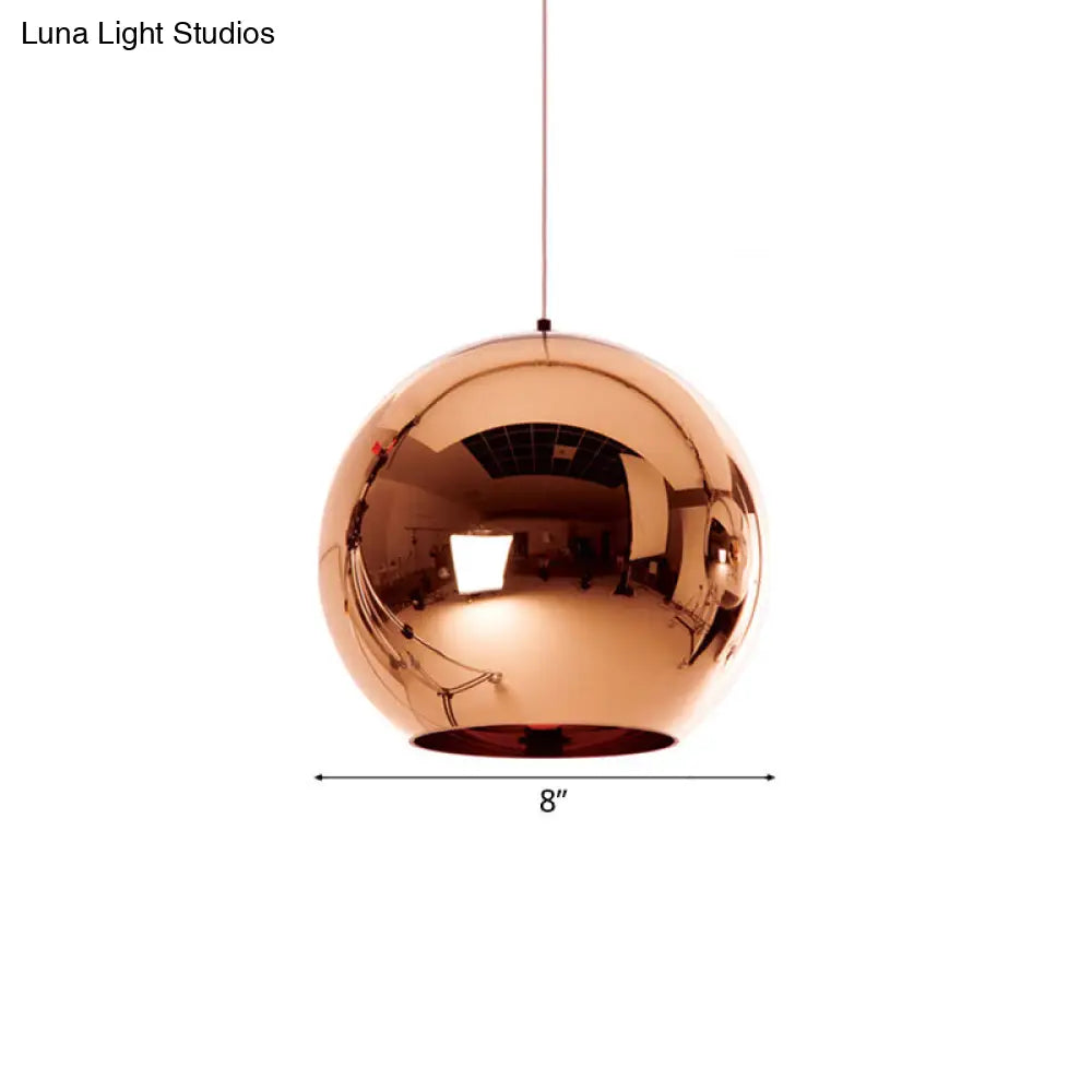 Contemporary Glass Mirror Ball Pendant Light - Chrome/Gold/Rose Gold 6/8/10 Width Hanging Ceiling