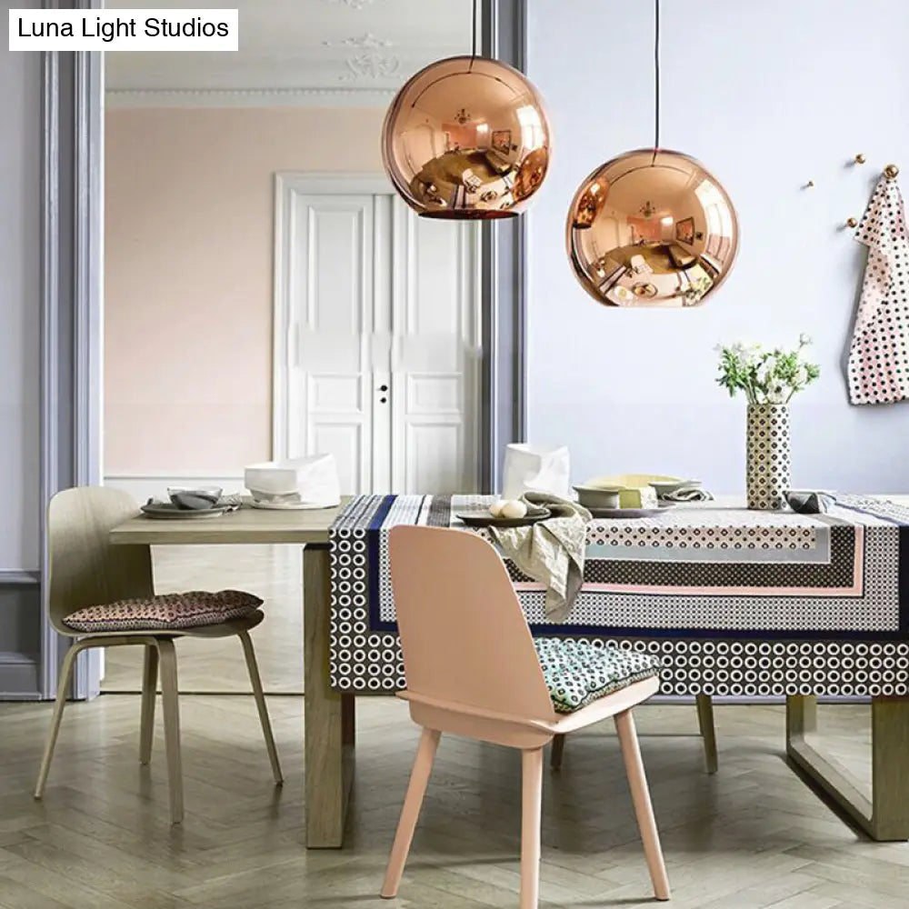 Contemporary Glass Mirror Ball Pendant Light - Chrome/Gold/Rose Gold 6/8/10 Width Hanging Ceiling