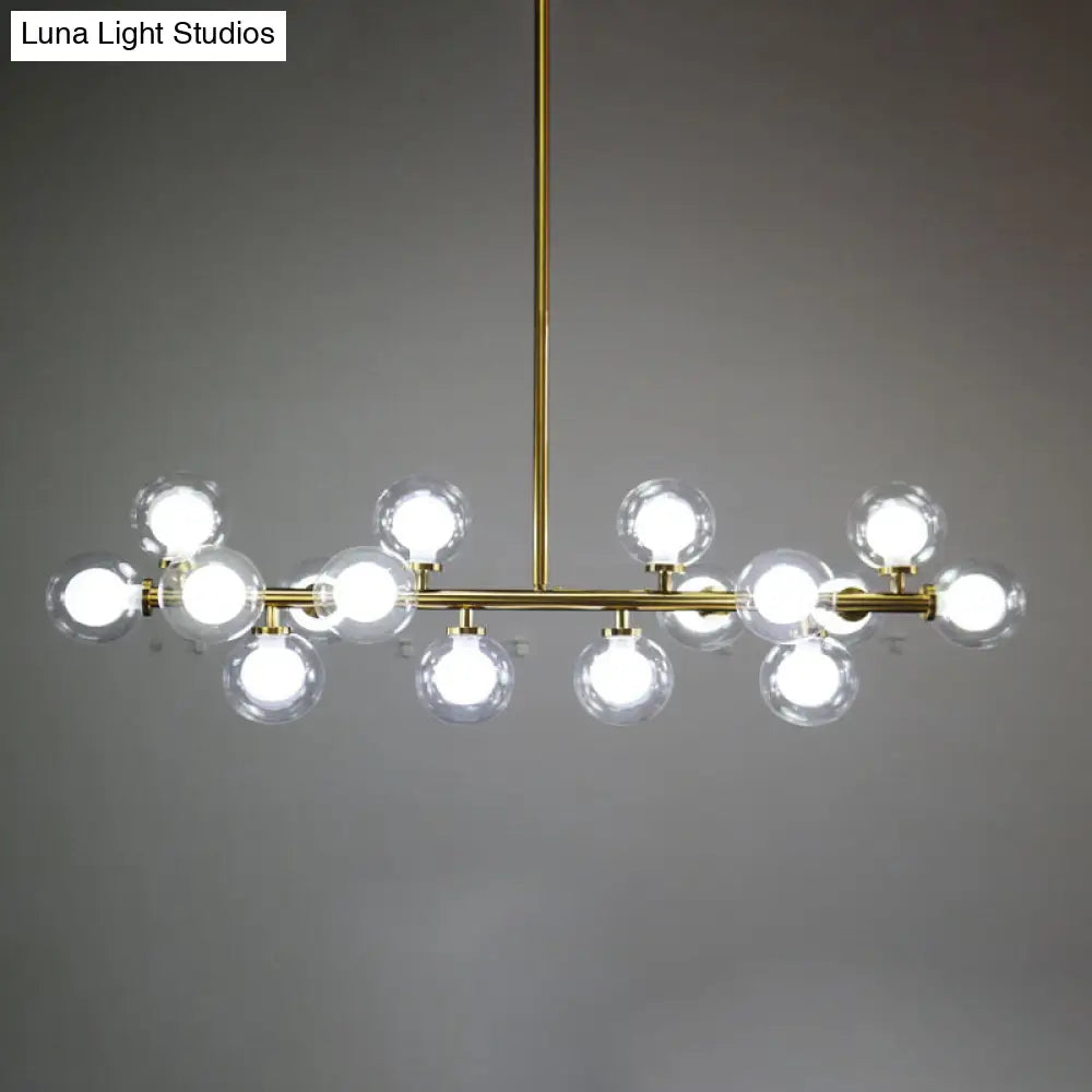 Contemporary Clear And Frosted Glass Orb Island Lamp - 16-Head Hanging Ceiling Light For Living Room