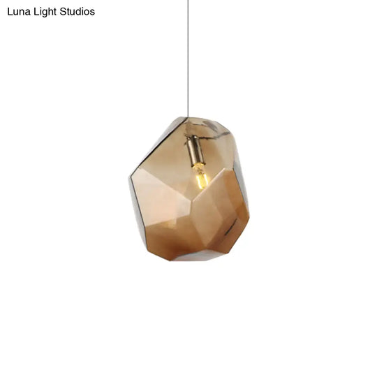 Contemporary Glass Pendant Light - Faceted Grey/Orange/Purple 1-Light Led Hanging Lamp For Dining