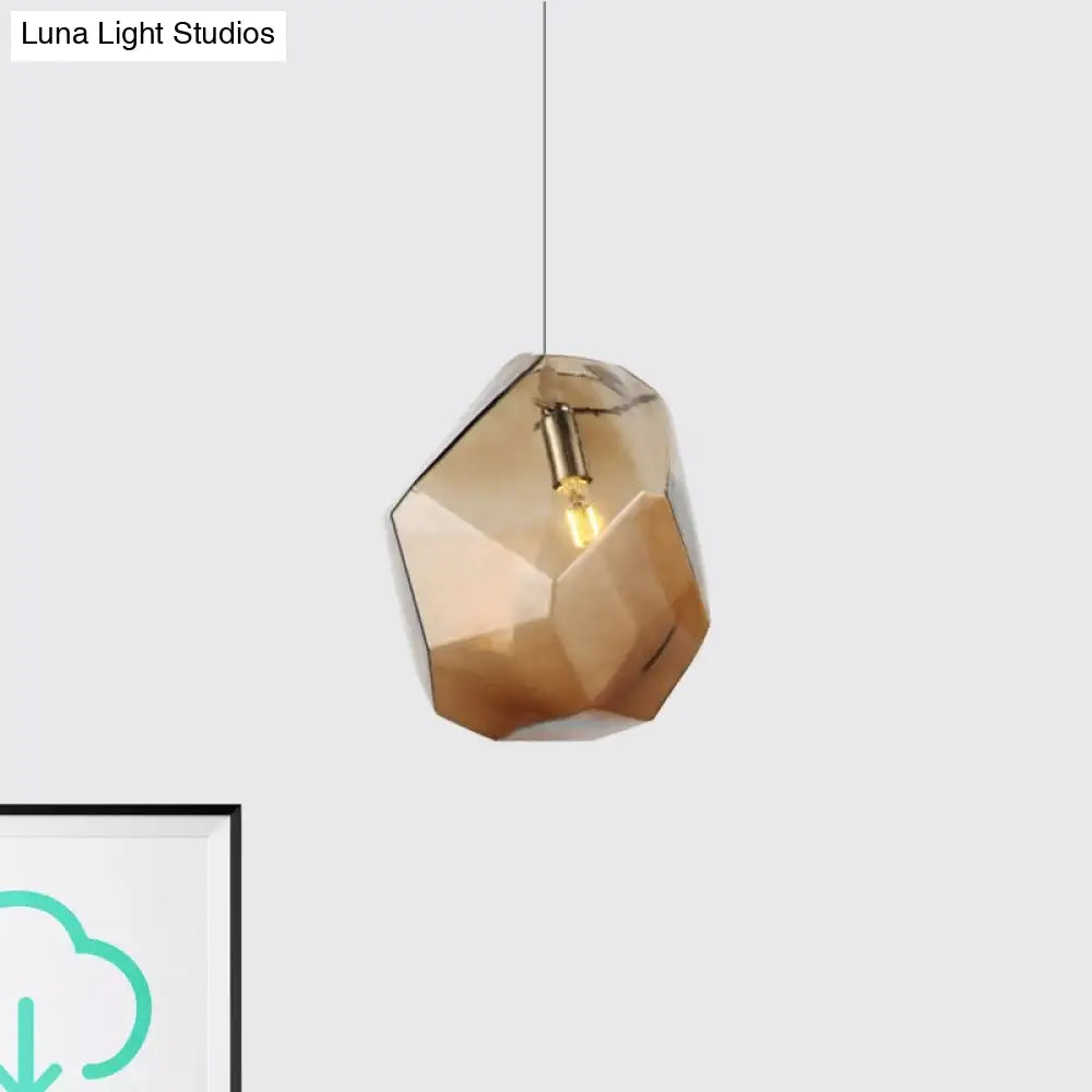 Contemporary Glass Pendant Light - Faceted Grey/Orange/Purple 1-Light Led Hanging Lamp For Dining