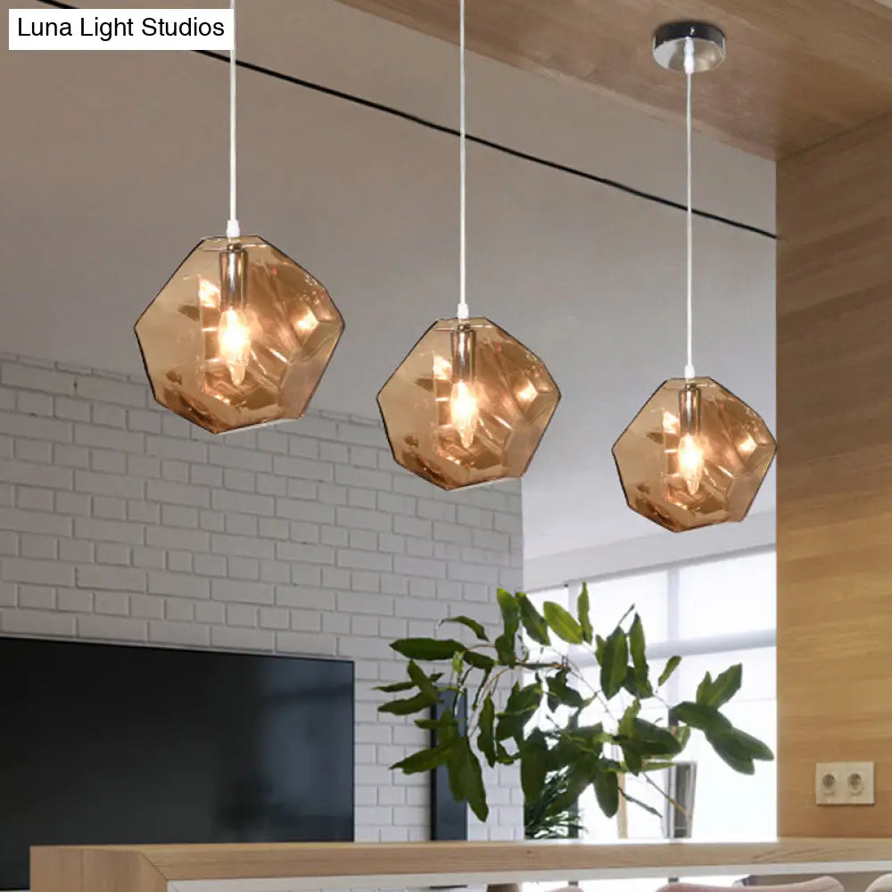 Contemporary 1-Light Glass Pendant Lighting: Faceted Grey/Orange/Purple Led Hanging Lamp Fixture For