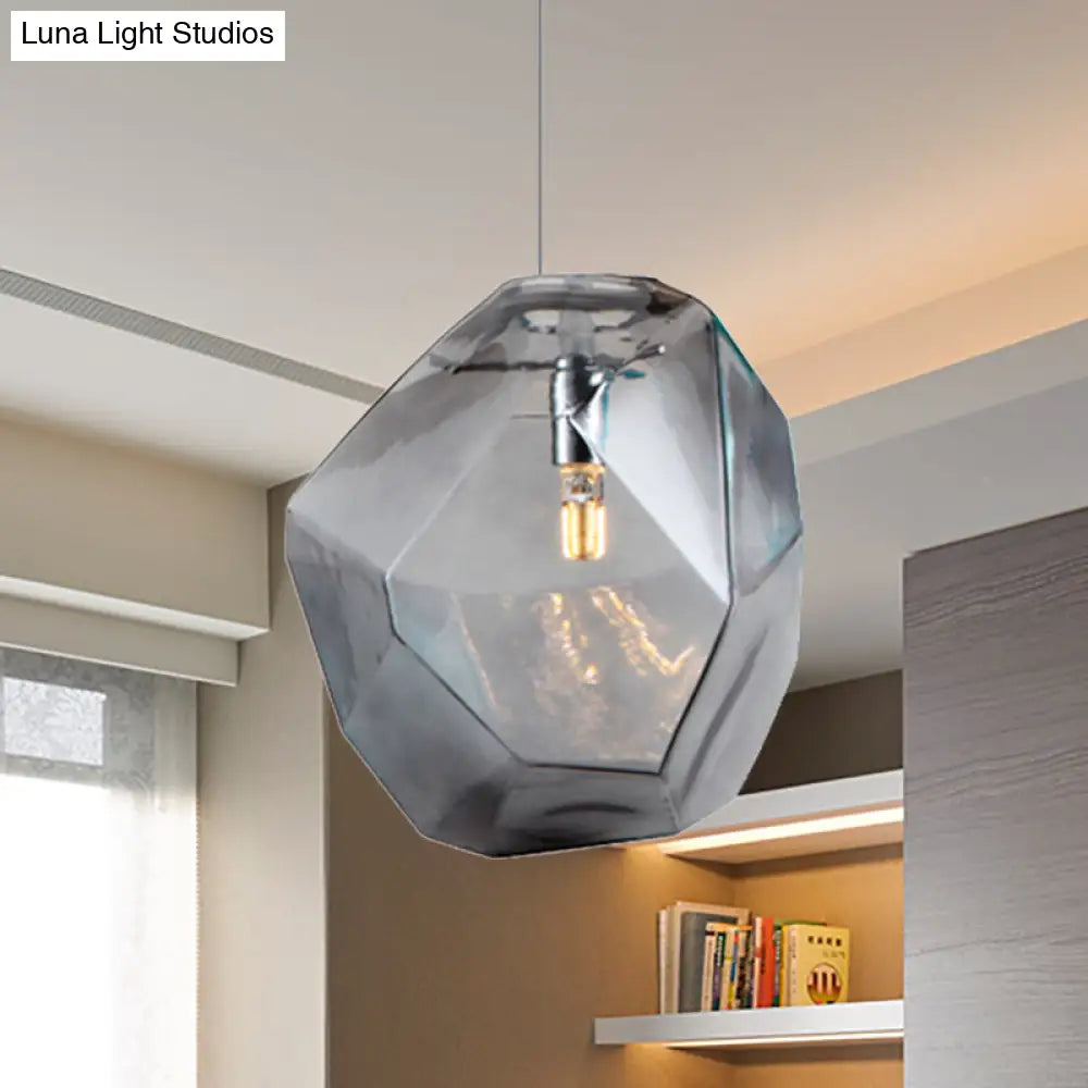 Contemporary 1-Light Glass Pendant Lighting: Faceted Grey/Orange/Purple Led Hanging Lamp Fixture For