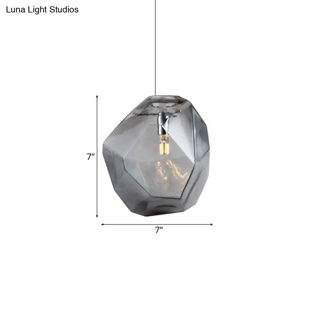 Contemporary 1-Light Glass Pendant Lighting: Faceted Grey/Orange/Purple Led Hanging Lamp Fixture For