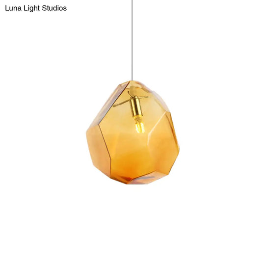 Contemporary 1-Light Glass Pendant Lighting: Faceted Grey/Orange/Purple Led Hanging Lamp Fixture For