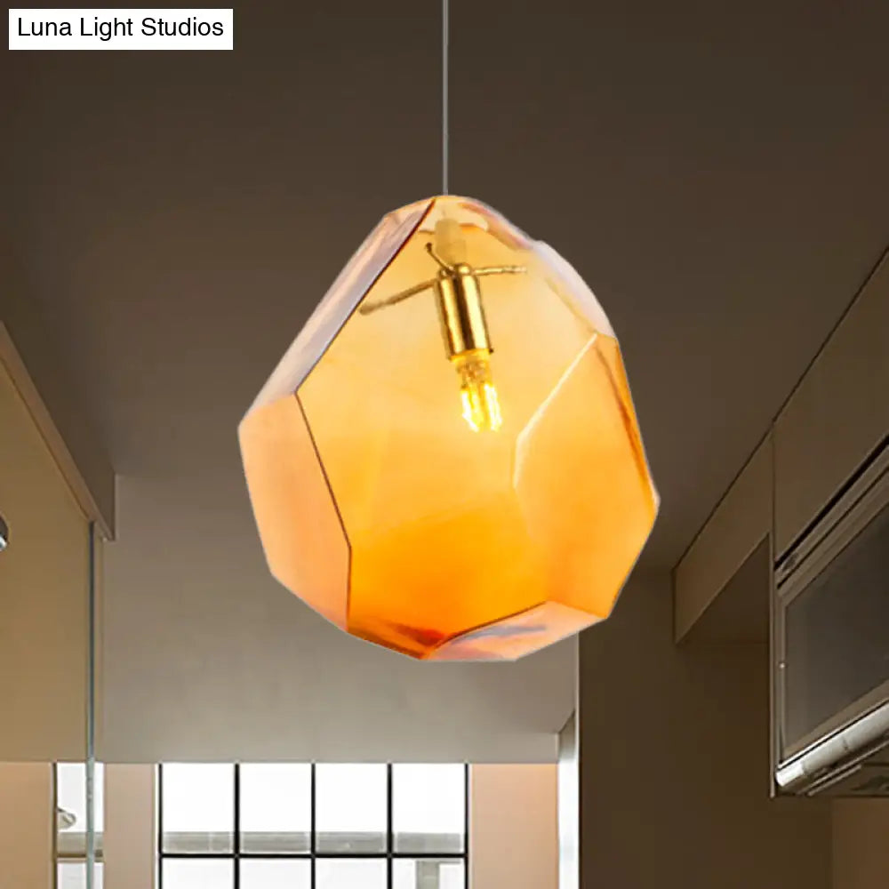 Contemporary 1-Light Glass Pendant Lighting: Faceted Grey/Orange/Purple Led Hanging Lamp Fixture For