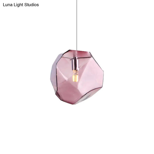 Contemporary 1-Light Glass Pendant Lighting: Faceted Grey/Orange/Purple Led Hanging Lamp Fixture For