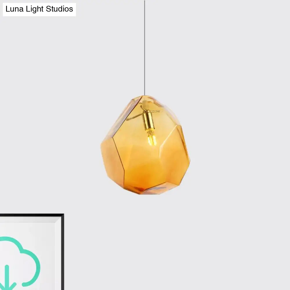 Contemporary 1-Light Glass Pendant Lighting: Faceted Grey/Orange/Purple Led Hanging Lamp Fixture For