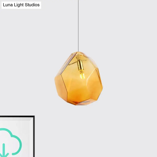 Contemporary 1-Light Glass Pendant Lighting: Faceted Grey/Orange/Purple Led Hanging Lamp Fixture For