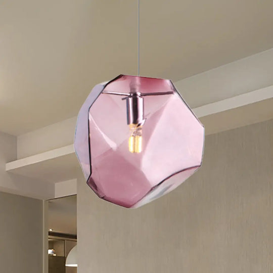 Contemporary Glass Pendant Light - Faceted Grey/Orange/Purple 1-Light Led Hanging Lamp For Dining