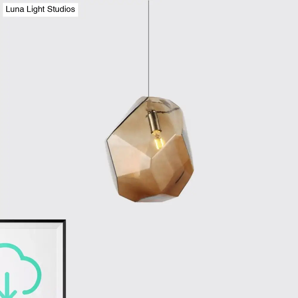 Contemporary 1-Light Glass Pendant Lighting: Faceted Grey/Orange/Purple Led Hanging Lamp Fixture For