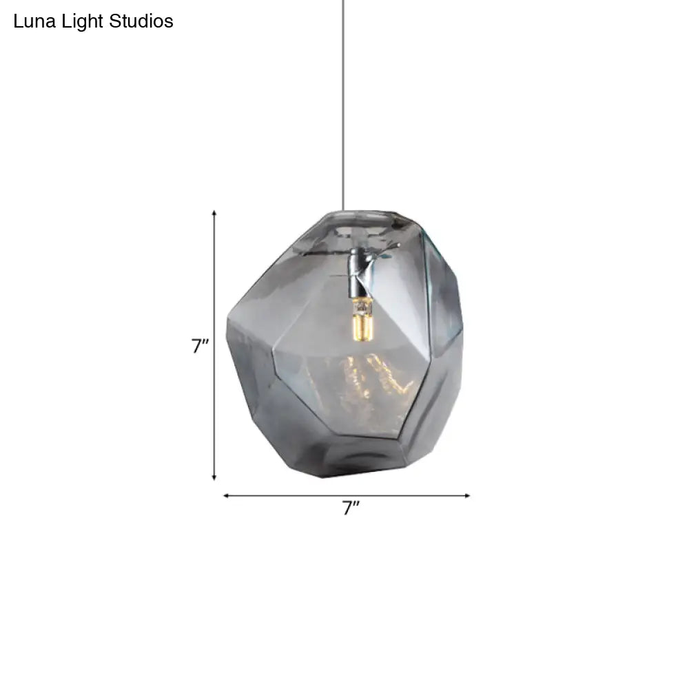 Contemporary Glass Pendant Light - Faceted Grey/Orange/Purple 1-Light Led Hanging Lamp For Dining