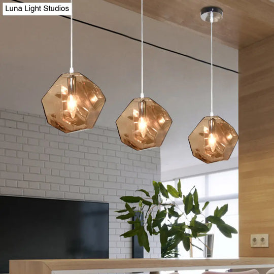 Contemporary Glass Pendant Light - Faceted Grey/Orange/Purple 1-Light Led Hanging Lamp For Dining