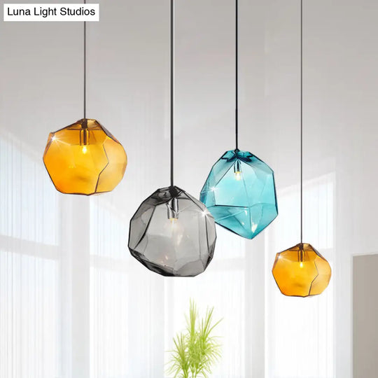 Contemporary 1-Light Glass Pendant Lighting: Faceted Grey/Orange/Purple Led Hanging Lamp Fixture For