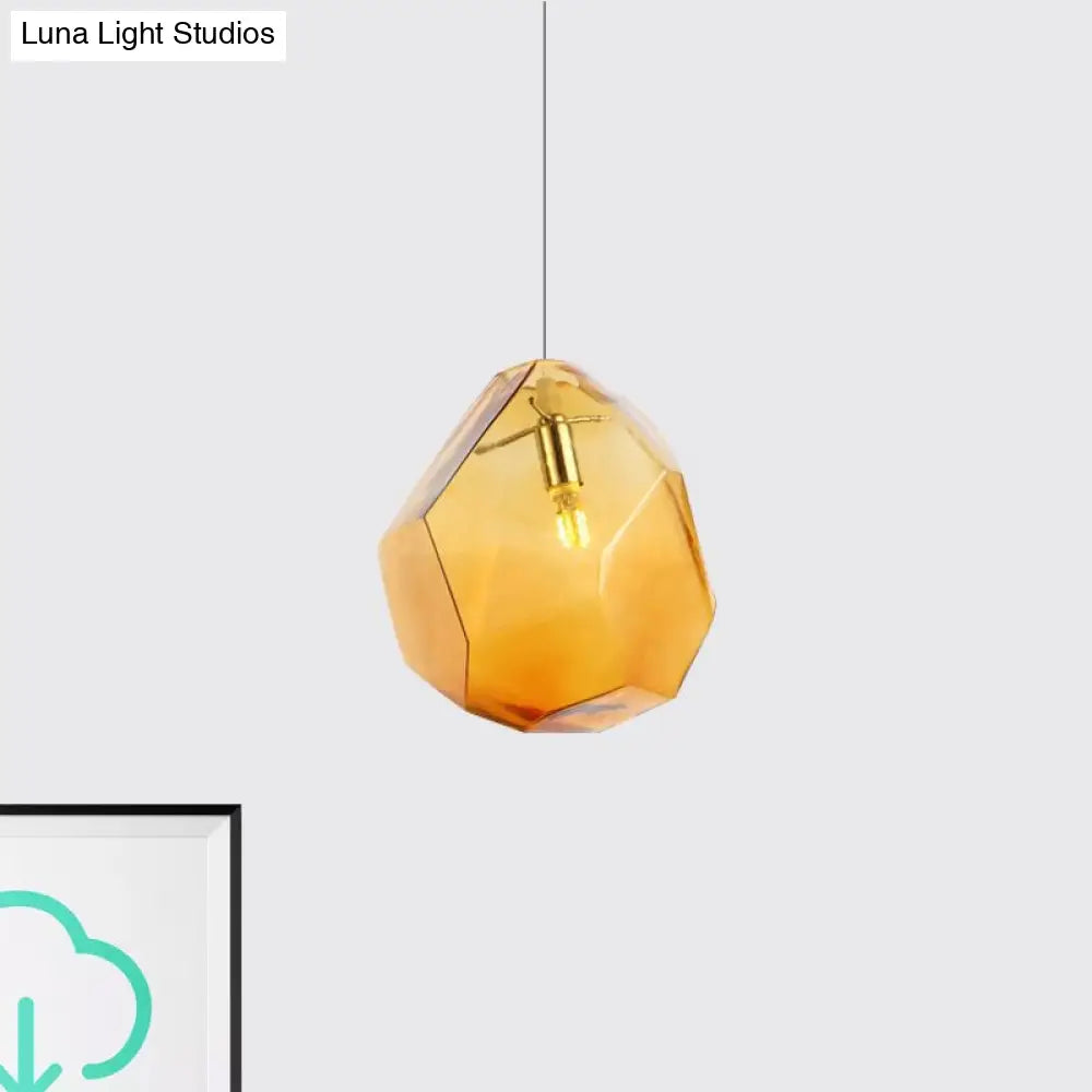 Contemporary Glass Pendant Light - Faceted Grey/Orange/Purple 1-Light Led Hanging Lamp For Dining