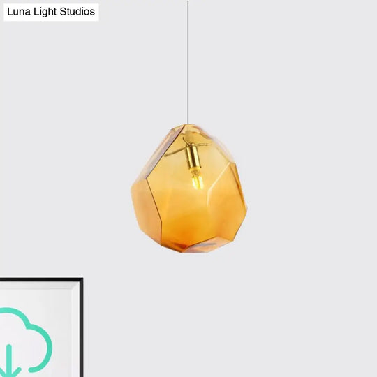 Contemporary Glass Pendant Light - Faceted Grey/Orange/Purple 1-Light Led Hanging Lamp For Dining