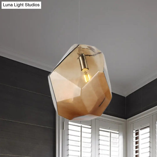 Contemporary 1-Light Glass Pendant Lighting: Faceted Grey/Orange/Purple Led Hanging Lamp Fixture For