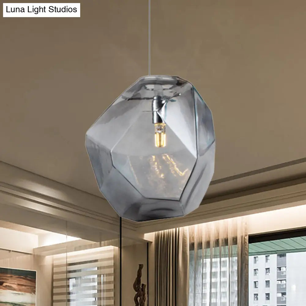 Contemporary 1-Light Glass Pendant Lighting: Faceted Grey/Orange/Purple Led Hanging Lamp Fixture For