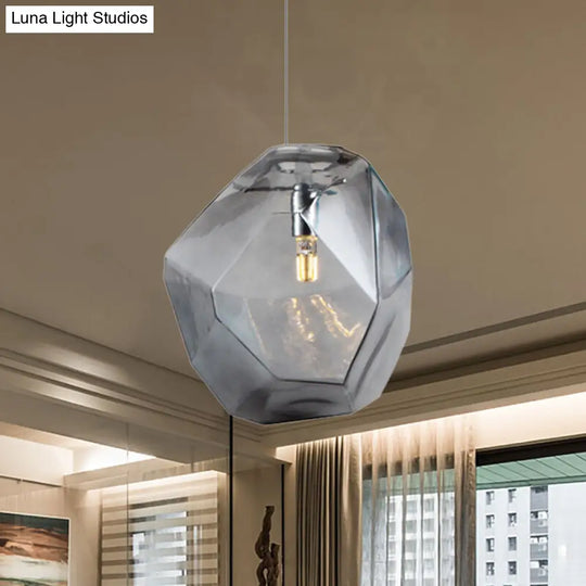 Contemporary 1-Light Glass Pendant Lighting: Faceted Grey/Orange/Purple Led Hanging Lamp Fixture For