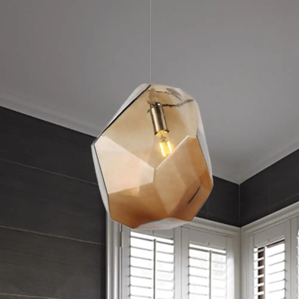 Contemporary Glass Pendant Light - Faceted Grey/Orange/Purple 1-Light Led Hanging Lamp For Dining