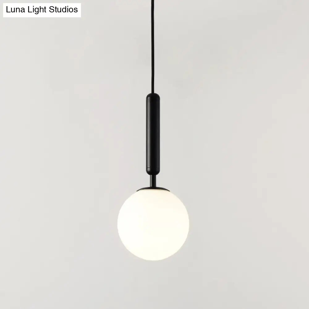 Contemporary Glass Pendant Light - Spherical Design For Lounge Black / Milk White