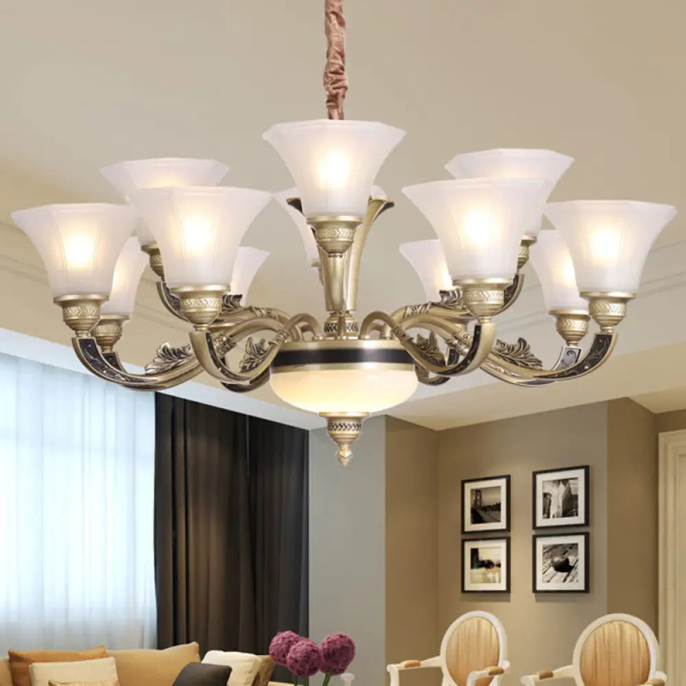 Contemporary Glass Pendant Light Kit: Bell-Shaped Ceiling Chandelier For Living Room White 15 /