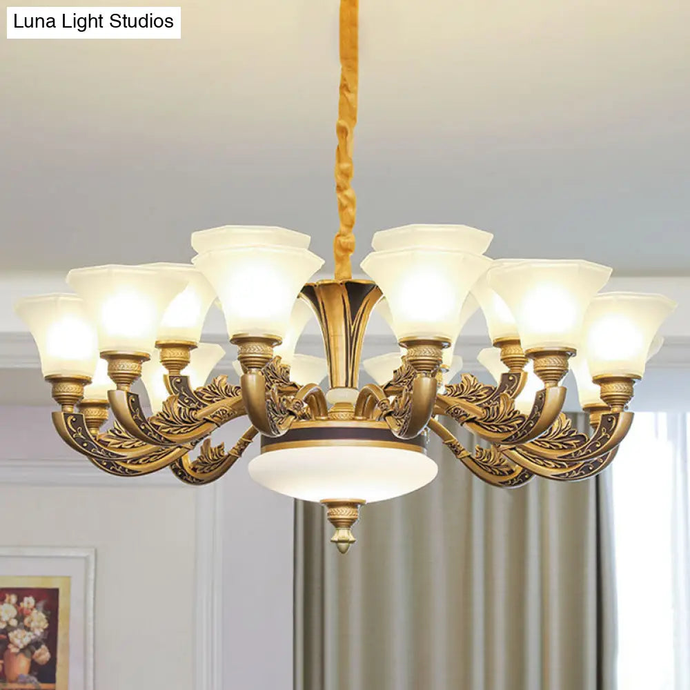 Contemporary Bell Shaped Ceiling Chandelier In White With Frosted Glass - Living Room Pendant Light