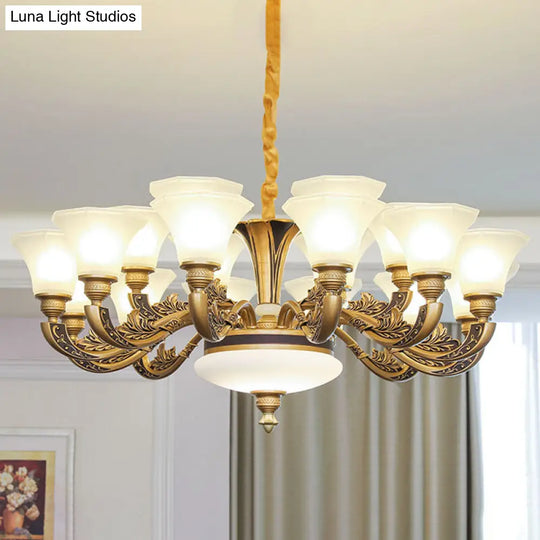 Contemporary Bell Shaped Ceiling Chandelier In White With Frosted Glass - Living Room Pendant Light