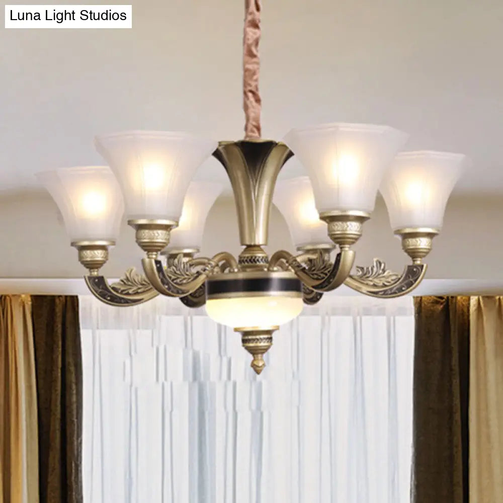 Contemporary Bell Shaped Ceiling Chandelier In White With Frosted Glass - Living Room Pendant Light