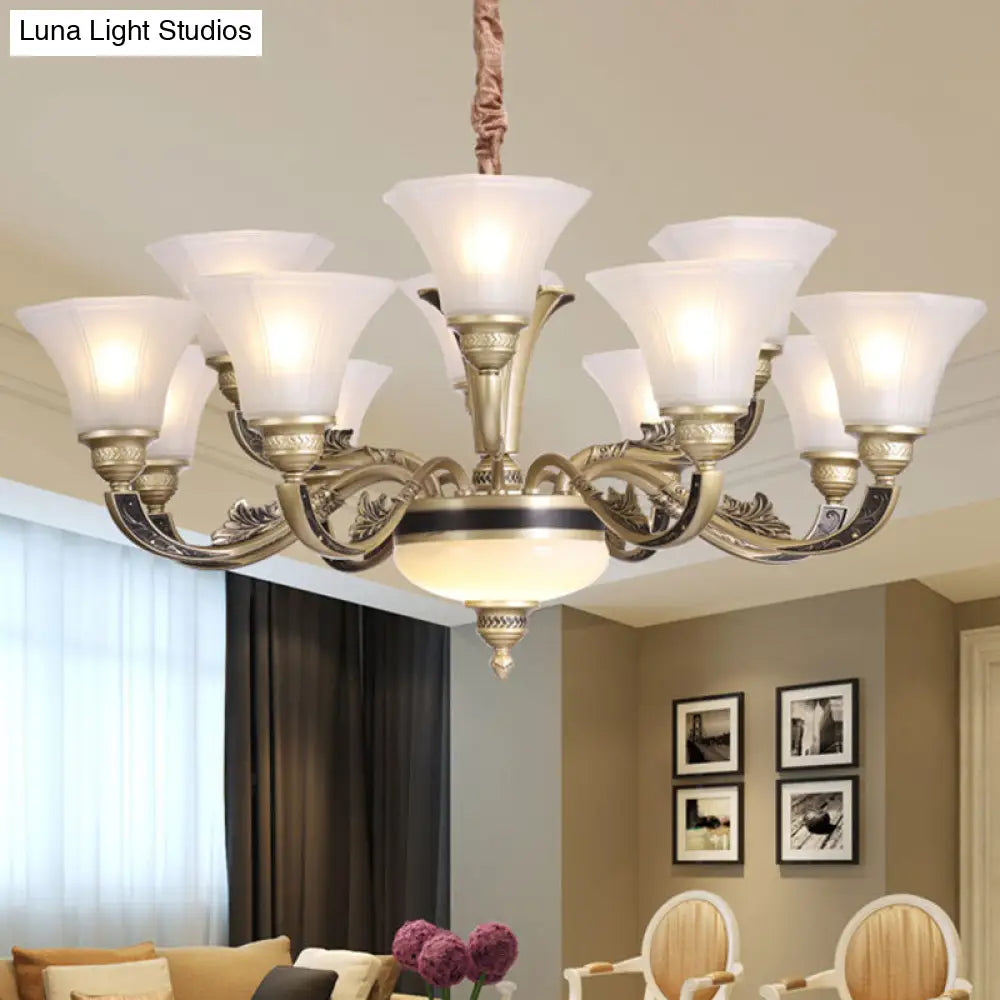 Contemporary Bell Shaped Ceiling Chandelier In White With Frosted Glass - Living Room Pendant Light