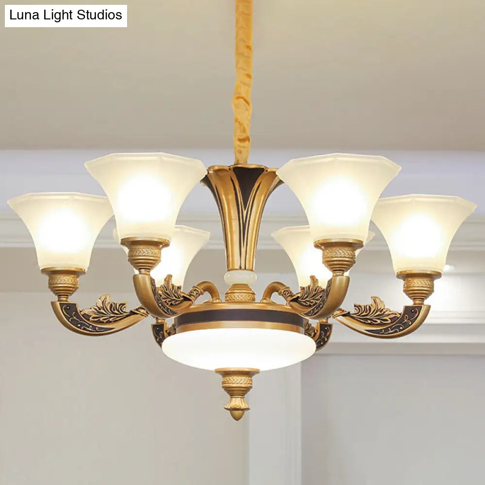 Contemporary Bell Shaped Ceiling Chandelier In White With Frosted Glass - Living Room Pendant Light