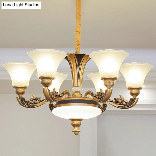 Contemporary Bell Shaped Ceiling Chandelier In White With Frosted Glass - Living Room Pendant Light