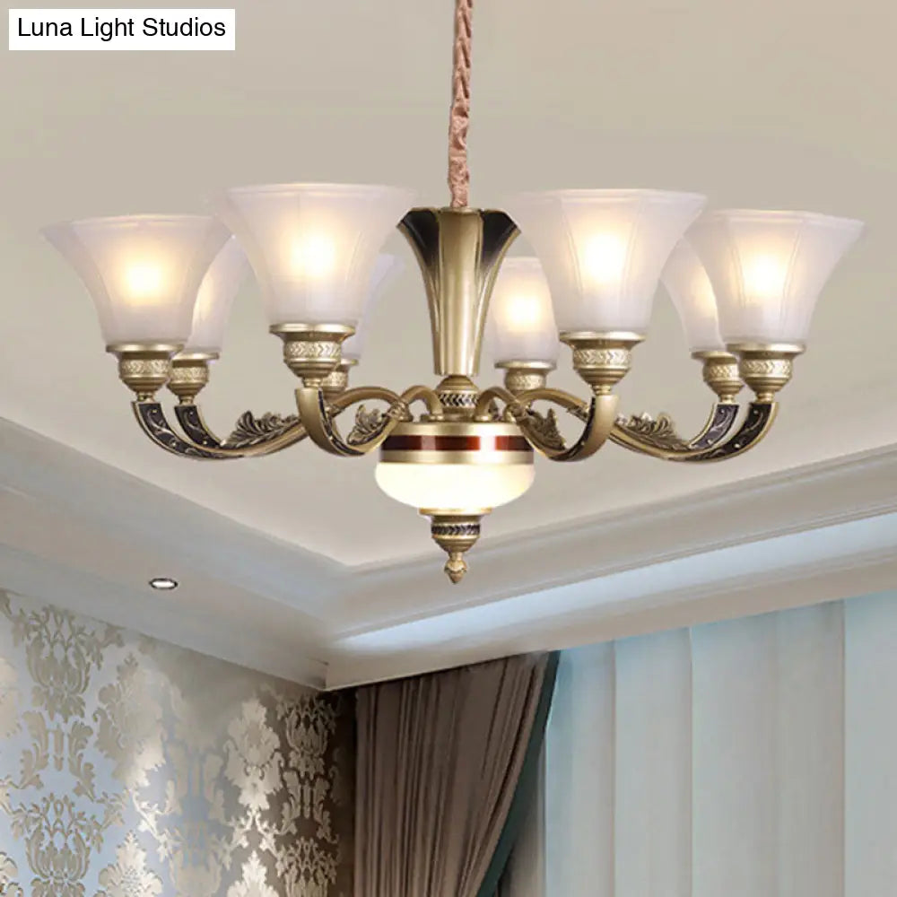 Contemporary Bell Shaped Ceiling Chandelier In White With Frosted Glass - Living Room Pendant Light