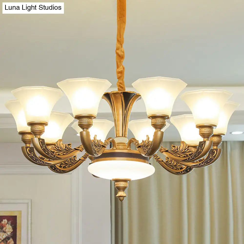 Contemporary Bell Shaped Ceiling Chandelier In White With Frosted Glass - Living Room Pendant Light