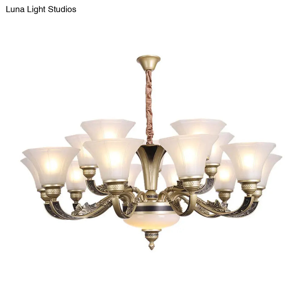 Contemporary Bell Shaped Ceiling Chandelier In White With Frosted Glass - Living Room Pendant Light