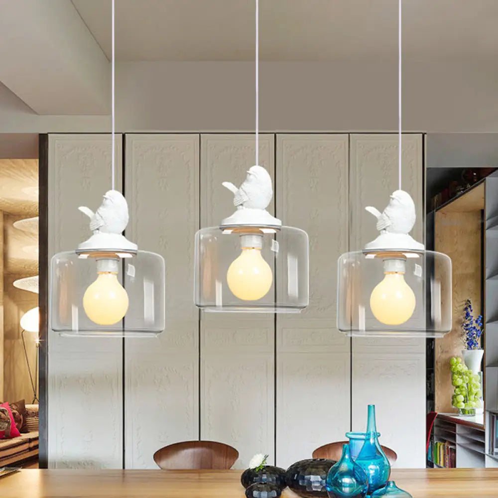 Contemporary Glass Pendant Light With Bird Design - Perfect For Restaurants Clear Drum Shade Hanging