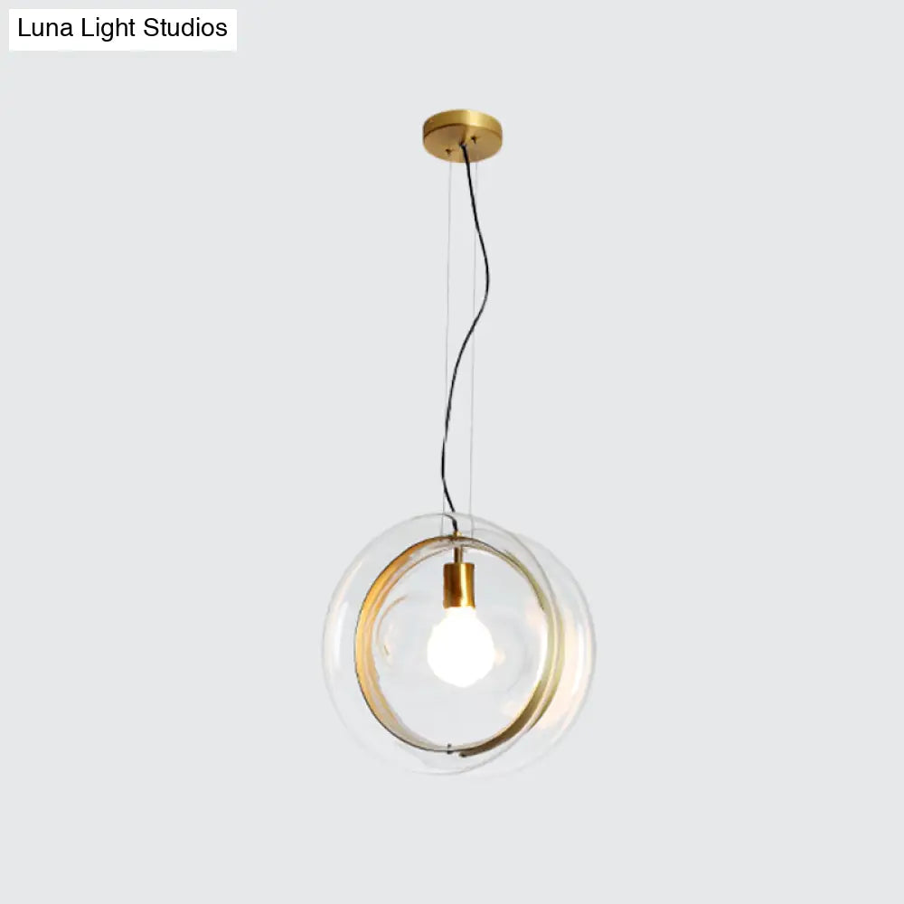 Contemporary Glass Pendant Light With Brass Ring - Perfect For Restaurants