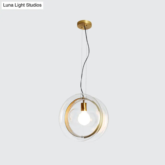 Contemporary Glass Pendant Light With Brass Ring - Perfect For Restaurants