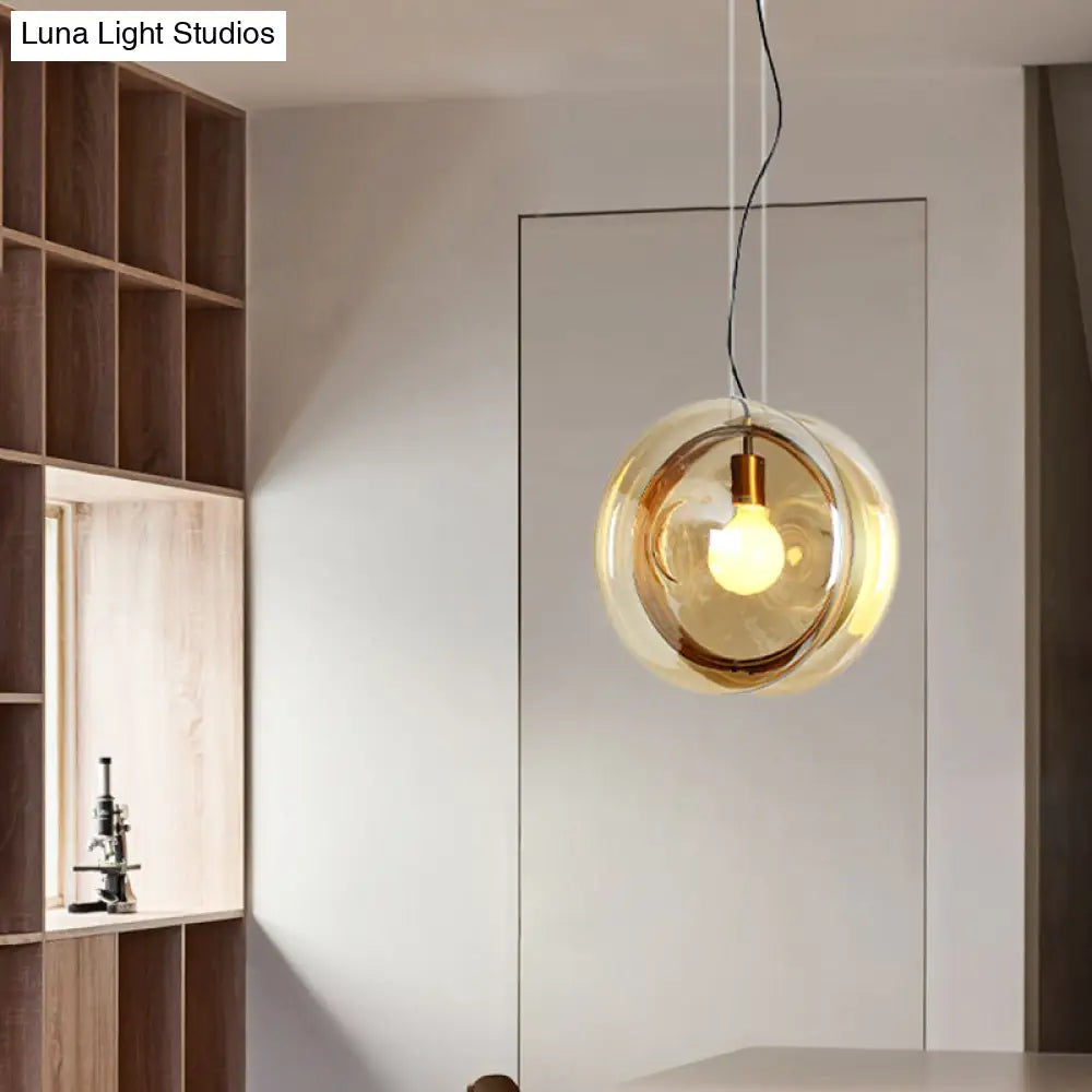 Contemporary Glass Pendant Light With Brass Ring - Perfect For Restaurants