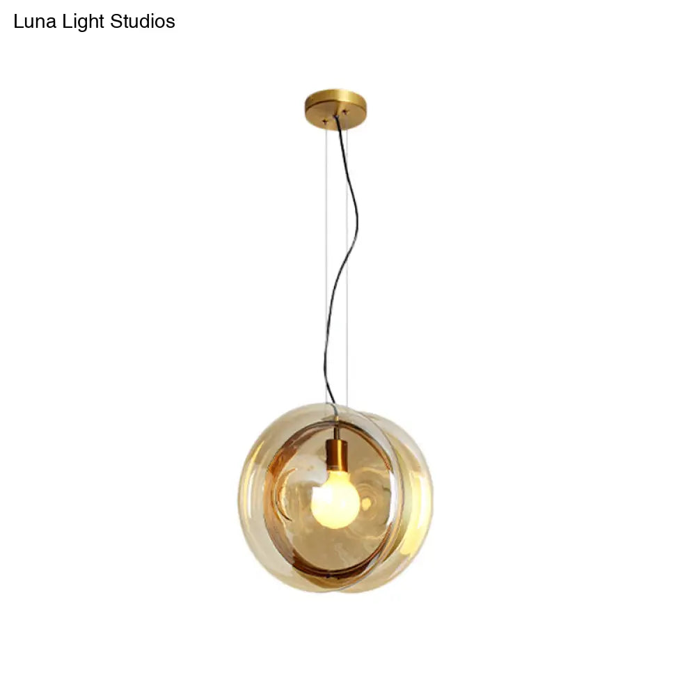 Contemporary Glass Pendant Lamp With Brass Ring - Perfect For Restaurants 1 Head Sphere Light