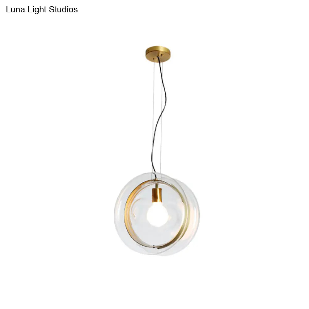 Contemporary Glass Pendant Lamp With Brass Ring - Perfect For Restaurants 1 Head Sphere Light