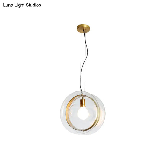 Contemporary Glass Pendant Lamp With Brass Ring - Perfect For Restaurants 1 Head Sphere Light