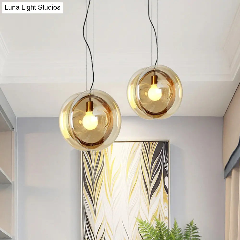 Contemporary Glass Pendant Light With Brass Ring - Perfect For Restaurants