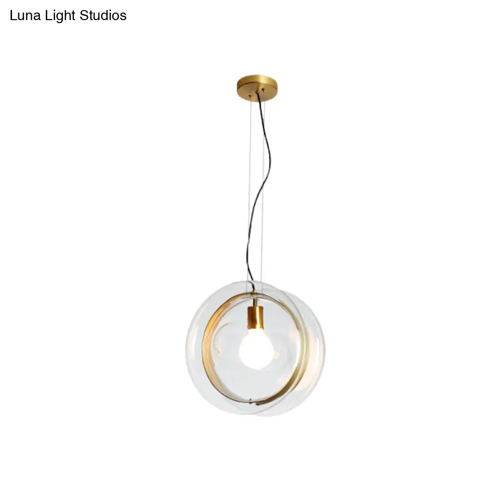 Contemporary Glass Pendant Light With Brass Ring - Perfect For Restaurants