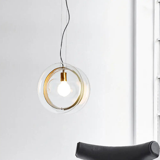 Contemporary Glass Pendant Light With Brass Ring - Perfect For Restaurants Clear