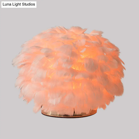 Contemporary Global Bedroom Reading Light: Feather 1 Bulb Night Lamp (White/Pink)