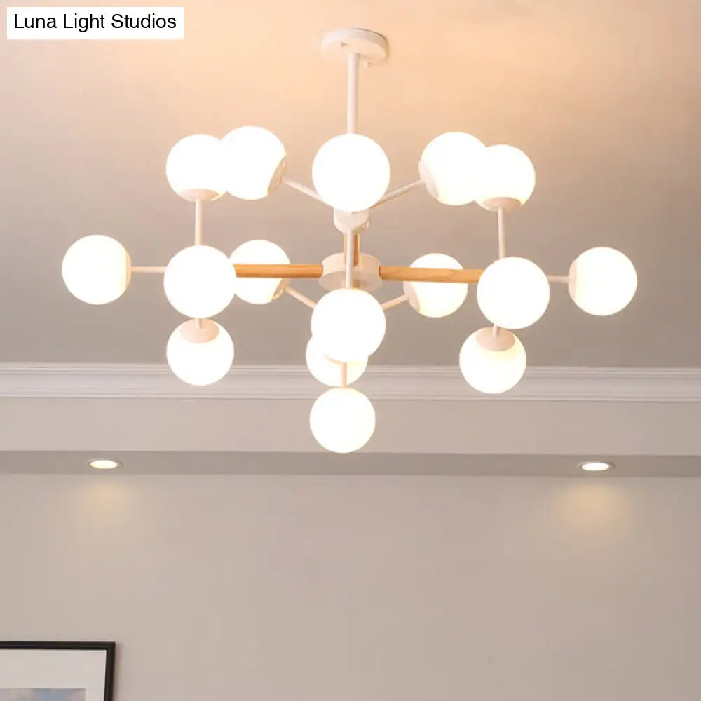 White Glass Globe Chandelier Light Fixture - Modern Dining Room Hanging Kit With 9/12/16 Heads