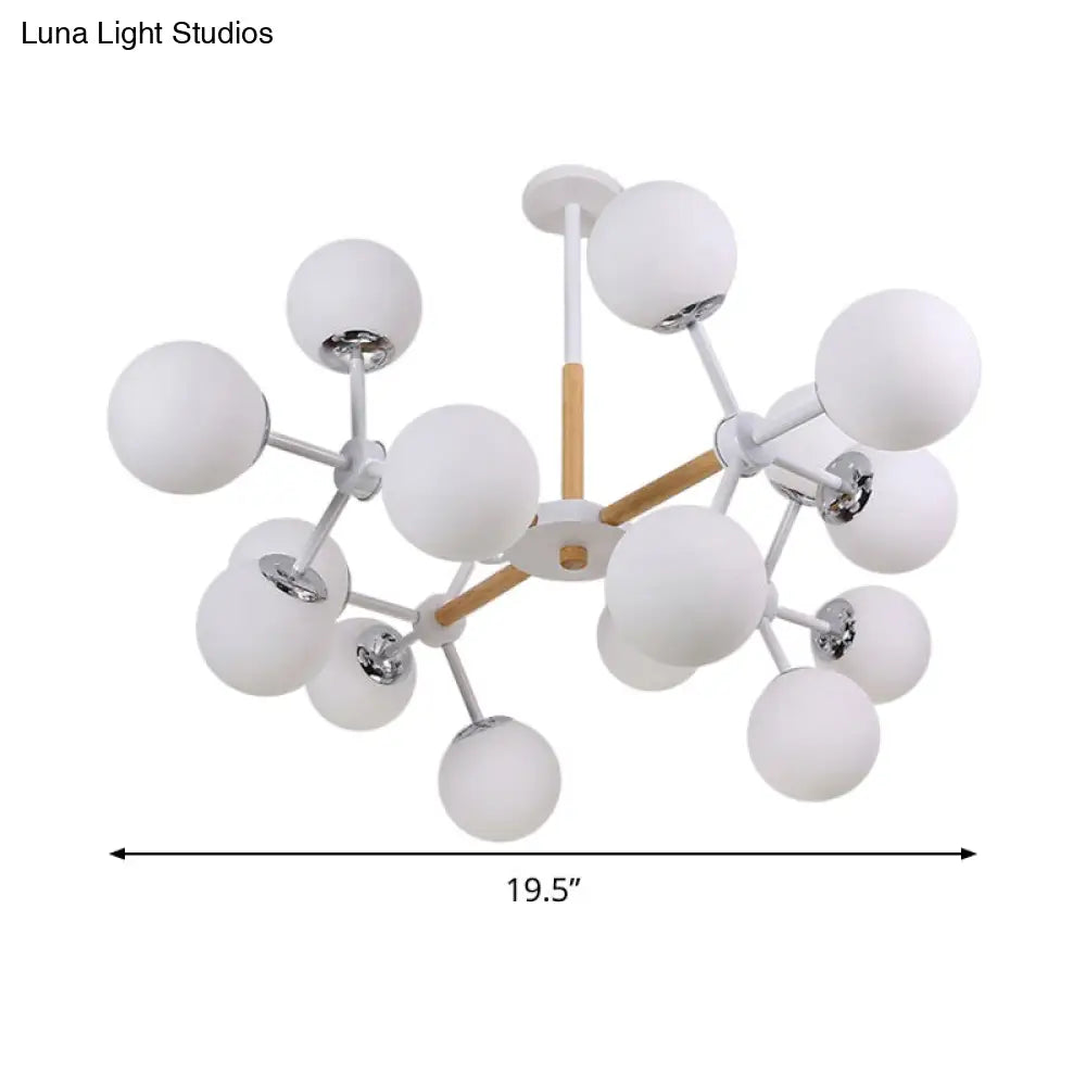 White Glass Globe Chandelier Light Fixture - Modern Dining Room Hanging Kit With 9/12/16 Heads