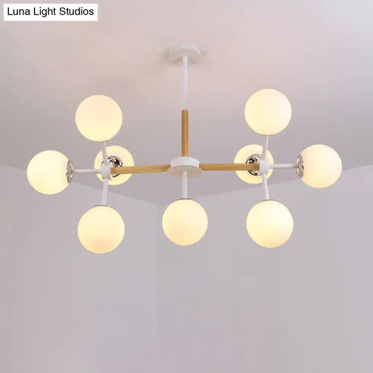 White Glass Globe Chandelier Light Fixture - Modern Dining Room Hanging Kit With 9/12/16 Heads